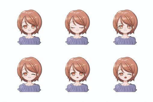 ショートカットの女の子 アイコンセット2 ショートカットの女の子 アイコンセット2 女の子,人物,ショートヘア,かわいい,アイコン,表情差分,笑顔,目閉じ,寝る,泣くのイラスト素材