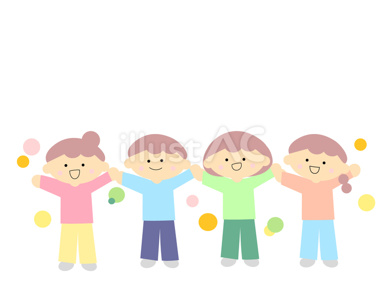 手をつないだかわいい子どもたち 子ども,友達,女の子のイラスト素材