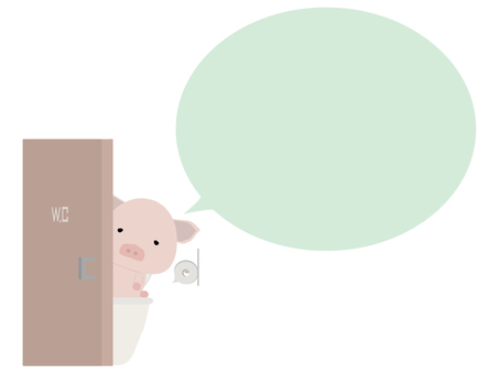 トイレ_豚 トイレ,ブタ,動物,かわいい,使用中,吹き出しのイラスト素材