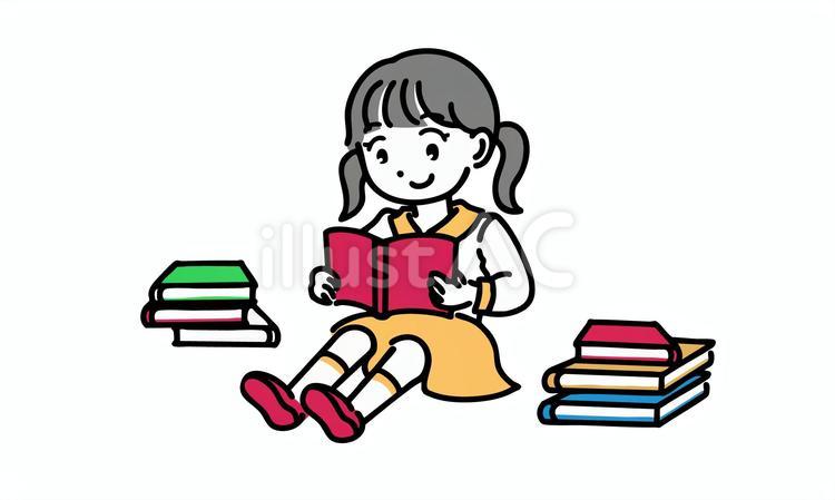 本と人シリーズ_book6(女の子) 秋,人物,朗読のイラスト素材