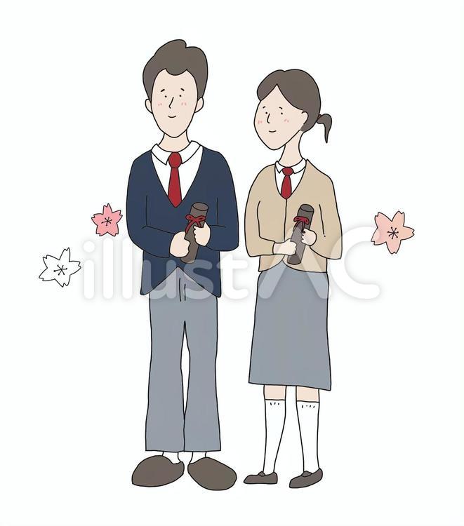 卒業　男の子　女の子　学生　1 制服,卒業,卒業式のイラスト素材