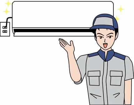 エアコンサービス男性 エアコン,クーラー,案内,製品,電気屋,業者,設置,サービス,若い,男性のイラスト素材