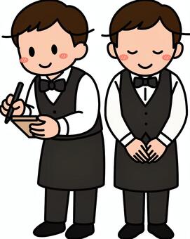 黒のスタッフの接客です。 レストラン,スタッフ,シンプル,従業員,飲食店,接客,サービス,店員,接客業,カフェのイラスト素材