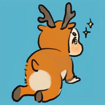 トナカイの着ぐるみでハイハイする赤ちゃん 赤ちゃん,トナカイ,クリスマスイラスト,着ぐるみ,ハイハイ,ベビー,可愛い,水彩風,冬,イベント素材のイラスト素材