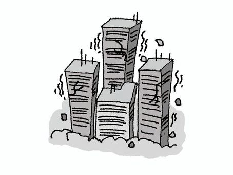 揺れるビル ビル,高層,建物,揺れ,お知らせ用,宣伝用,pop調,手描き,挿絵,ワンポイントのイラスト素材