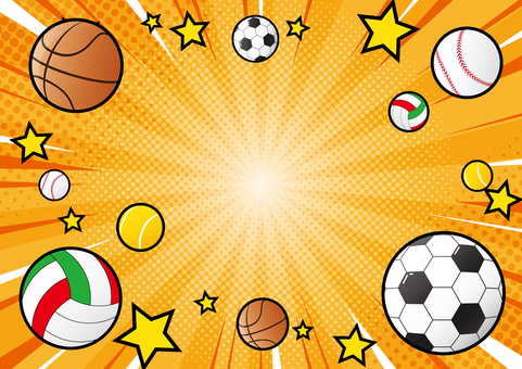 飛び出すボールのポップなスポーツ背景素材 スポーツ,サッカー,野球,テニス,バスケットボール,星,集中線,効果線,ポップ,背景のイラスト素材