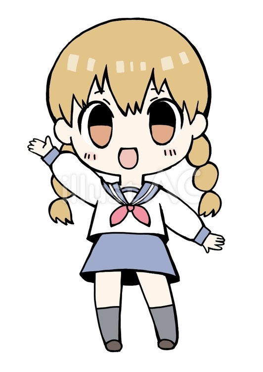 セーラー服の女の子三編み02 女の子,sdキャラ,キャラクターのイラスト素材
