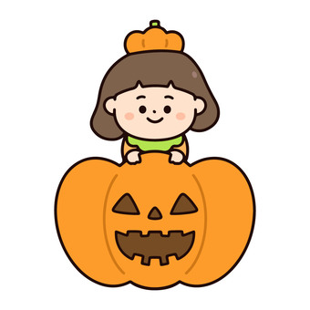 カボチャとカボチャの仮装をした女の子