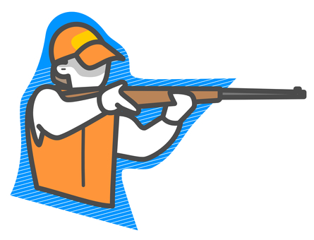 ハンター-背景青 ハンター,ライフル,銃,オレンジ,ベスト,ハンティング,帽子,キャップ,構える,狩猟のイラスト素材