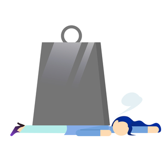 おもりに潰される女性 重圧,おもり,女性,ピクトグラム,棒人間,キャリアウーマン,ワーキングマザー,増税,過労,背中のイラスト素材