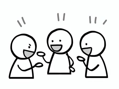 モノクロ棒人間　アイディアを出し合う 棒人間,人,モノクロ,白黒,モノトーン,3人,話し合い,議論,討論,アイディアのイラスト素材