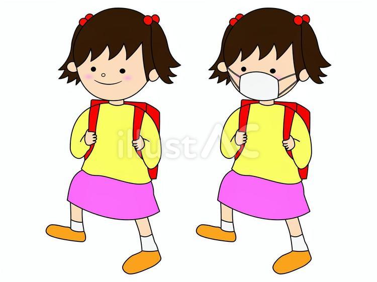 登下校する女の子（主線あり） 登校,下校,子供のイラスト素材