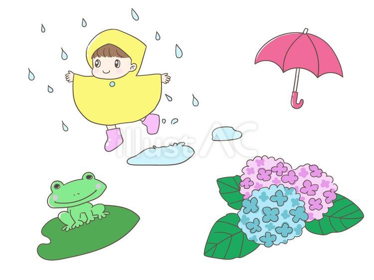 梅雨 雨,レインコート,子供のイラスト素材