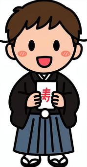 黒の袴の男の子です。 シンプル,子供,七五三,お正月,日本,式典,イベント,和装,袴,羽織のイラスト素材