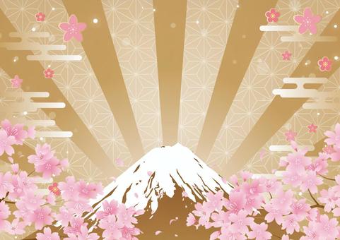 Japanese style background material of cherry blossoms and Mt. Fuji, spring, cherry blossoms, petal, JPG