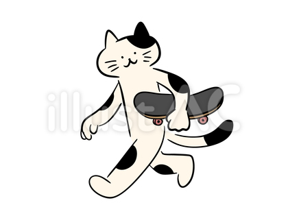 スケボーを脇に抱える猫(カラー)