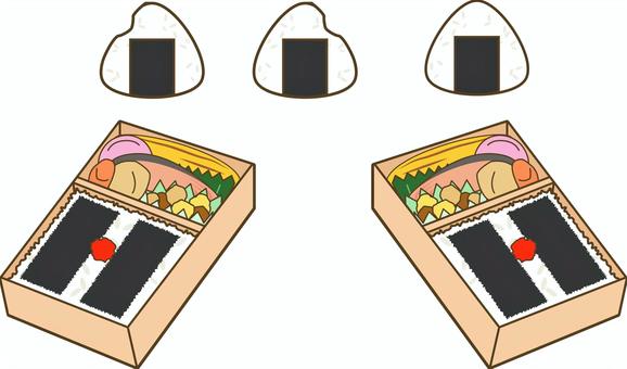 おにぎりとお弁当 おにぎり,お弁当,駅弁,空弁,ランチボックス,ランチ,お昼,ご飯,美味しい,晩御飯のイラスト素材