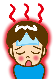 子供の発熱 発熱,子供,男の子,高熱,熱,ぐったり,しんどい,辛い,熱い,顔のイラスト素材