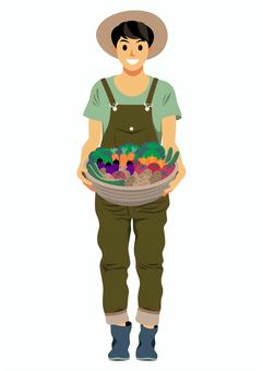 農業4 農業,農家,農産物,野菜,収穫,農作業,畑仕事,家庭菜園,女性,一人のイラスト素材