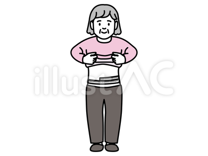 腹囲を測定する高齢女性