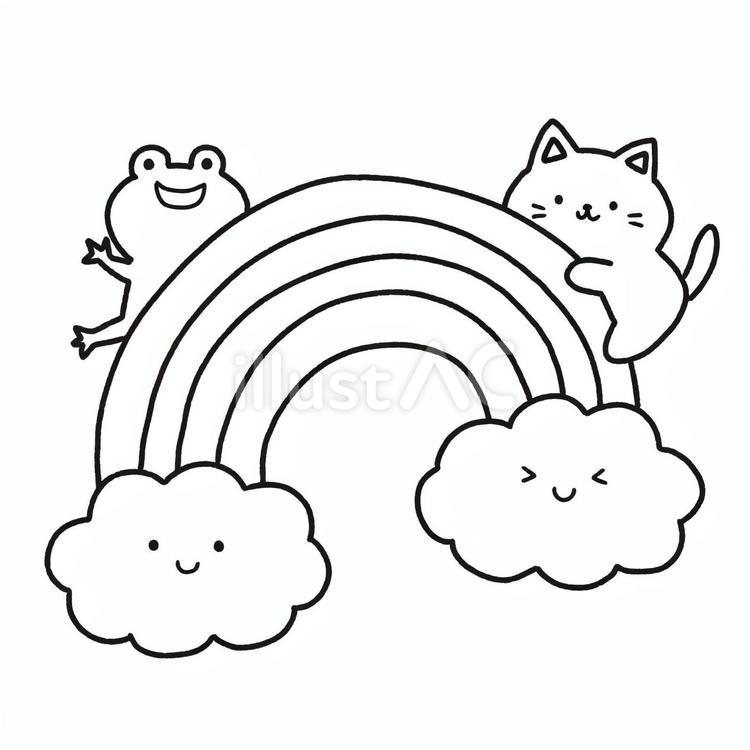 虹と猫カエル 虹,猫,カエルのイラスト素材