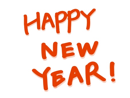 HAPPY NEW YEAR  年賀状,挨拶,賀詞,英語,新年,新春,赤,文字,手描きのイラスト素材