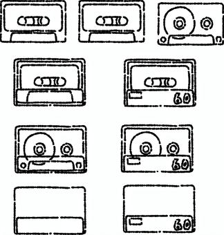 カセットテープ　線のみ レトロ,メディア,カセット,テープ,アナログ,イラスト,線画,手描き,シンプルのイラスト素材