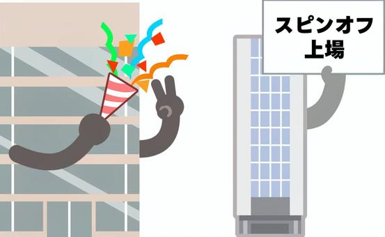 スピンオフ上場した子会社（文字なし） スピンオフ上場,独立,親会社,株式,株,会社,上場,ビル,建物,公開化のイラスト素材
