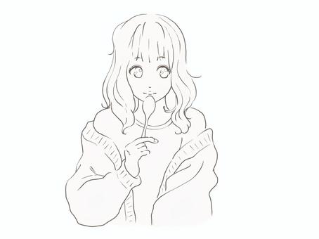 スプーンを持ってる女性　白黒