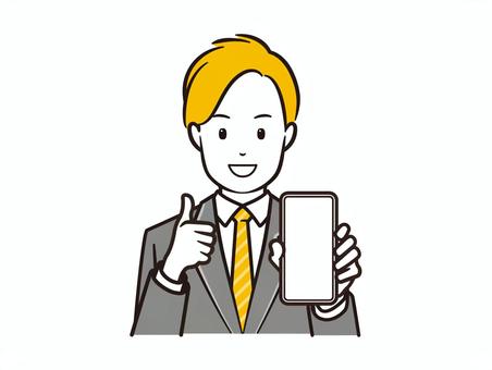 スマホ見せてグッドサインするブレザー男子 スマホ,スマートフォン,携帯電話,学生,高校生,生徒,男子学生,男子,男性,グッドのイラスト素材
