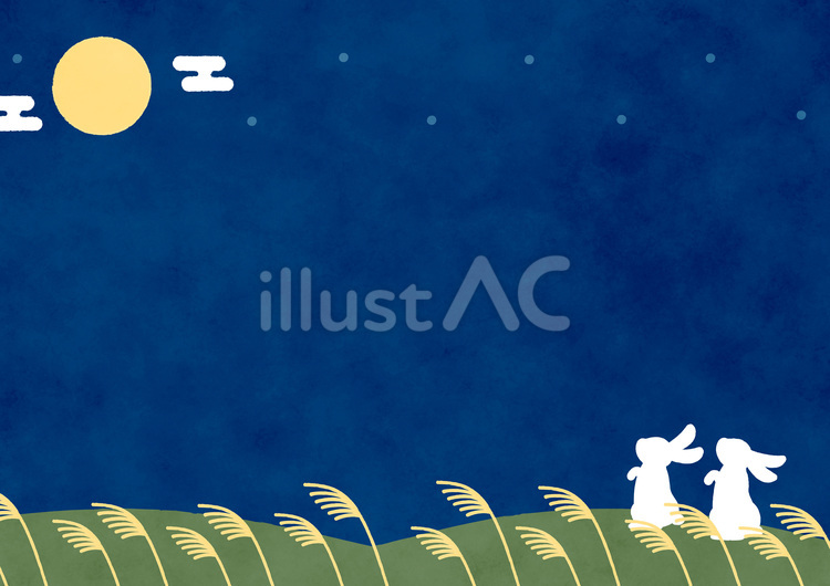 お月見の満月と十五夜のうさぎの背景 お月見,月見,秋のイラスト素材