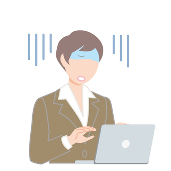 困るパソコン作業中のスーツの女性３ 悩む,困る,トラブル,人,1人,働く,仕事,人物,スーツ,会社員のイラスト素材