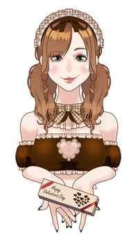 バレンタインチョコをくれる女性【04】 バレンタイン,バレンタインチョコレート,チョコレート,チョコ,女性,コスプレ,メイド服,メイド,本命チョコ,義理チョコのイラスト素材