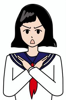 バツ女子 バツ,拒否,ダメ,ジェスチャー,怒る,制服,学生,女子のイラスト素材