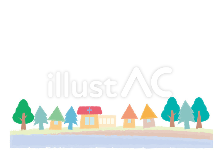 病院のあるシンプル風景2 背景,家,風景のイラスト素材