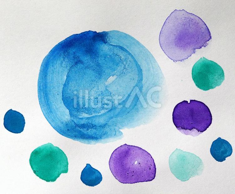 寒色系の丸い水彩 青,水彩,紫のイラスト素材