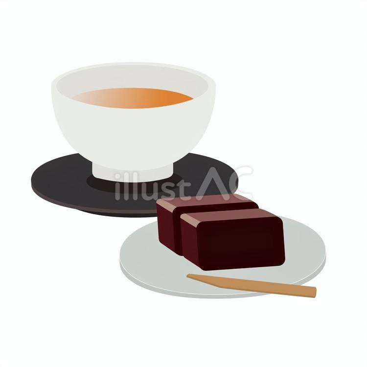 湯飲みのほうじ茶とようかんのイラスト お茶,湯気,白い湯呑みのイラスト素材