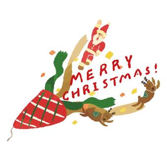クラッカー_CHRISTMAS 12月,冬,クリスマス,サンタクロース,トナカイ,帽子,髭,角,そり,袋のイラスト素材