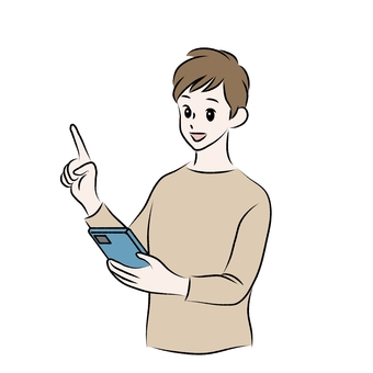 携帯電話を操作する男性　バストアップ 携帯電話,操作,男性,笑顔,バストアップ,ネッ,メール,アイコンのイラスト素材