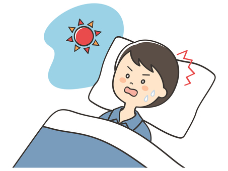 寝過ごした男性 寝坊,寝過ごし,寝過ごす,遅刻,起きる,起床,焦る,眠る,睡眠,寝るのイラスト素材