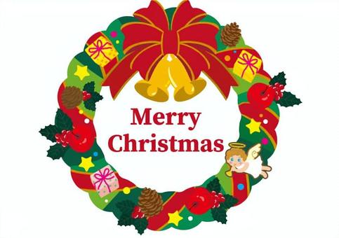 クリスマスリース3 クリスマス,冬,12月,クリスマスリース,天使,りんご,松ぼっくり,柊,赤い実,リボンのイラスト素材