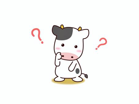 疑問に思う、うしさん 疑問に思う、うしさん 牛,乳牛,ホルスタイン,疑問,悩む,はてな,考える,挿絵,カットイラスト,ワンポイントのイラスト素材