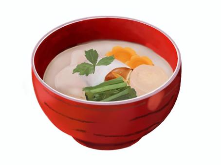 お雑煮26（白みそ） お雑煮,雑煮,白味噌,関西,餅,丸餅,お餅,正月,大根,里芋のイラスト素材