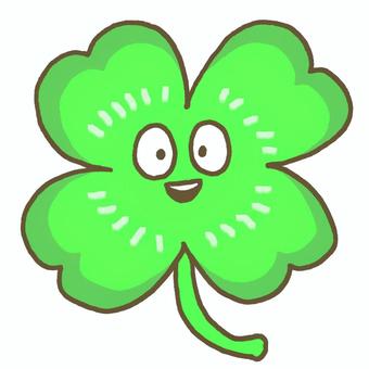 四つ葉のクローバーさん 四つ葉,クローバー,顔,デフォルメ,葉,幸運,ラッキー,植物,緑,かわいいのイラスト素材