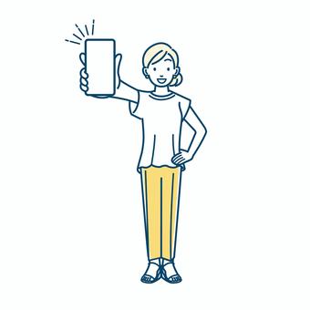 スマホで見せる若い女性 若い,女性,スマートフォン,自慢,見せる,笑顔,全身のイラスト素材