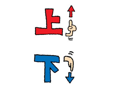 上下 上,下,文字絵,指差し,矢印,フォント,pop調,手描き,挿絵,ワンポイントのイラスト素材