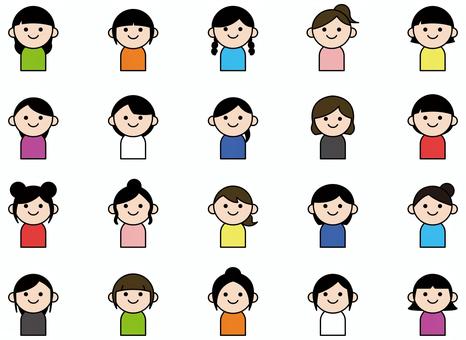 シンプルな女性キャラクターセット  シンプルな女性キャラクターセット 女性,女の子,キャラクター,人間,シンプル,髪型,かわいい,人,大人,子供のイラスト素材
