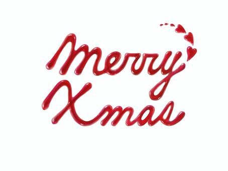 ベリーソースで書いたMerry Xmas メリークリスマス,英語,文字,ベリーソース,ハートのイラスト素材