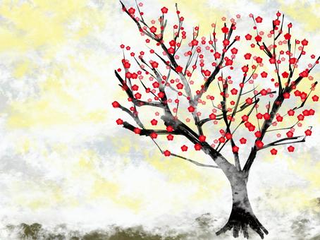 Midori no Middle red plum tree, JPG and PNG Midori no Middle red plum tree, morning morning, red plum, wood, JPG and PNG