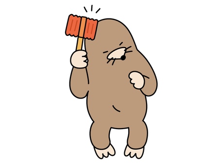 ピコピコハンマーで自分を叩くもぐら もぐらたたき,ハンマー,もぐら,ピコピコハンマー,叩く,自分,手描き,ゆるい,かわいい,擬人化のイラスト素材